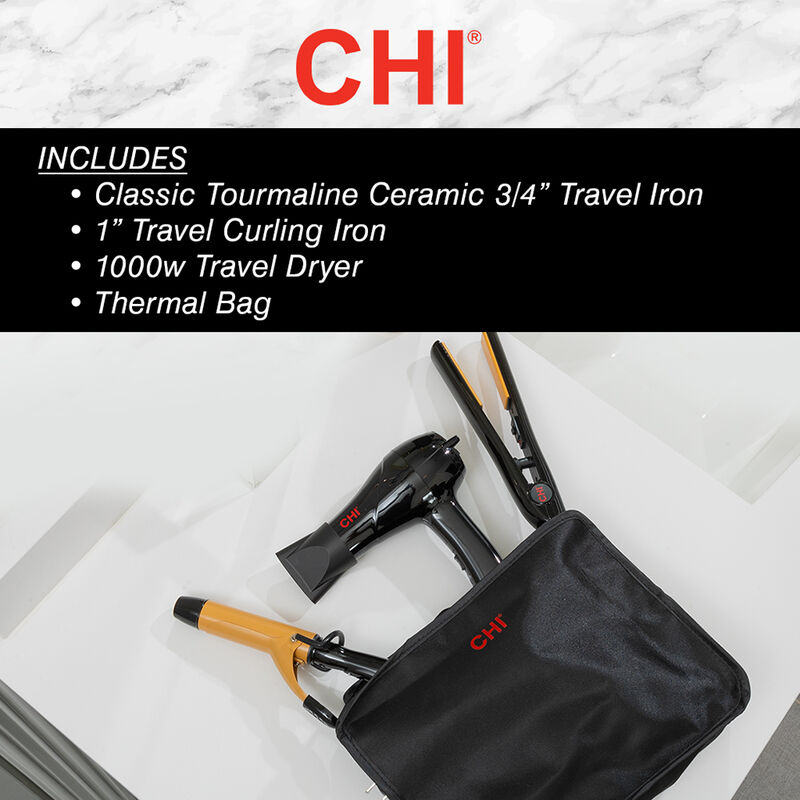 CHI Tourmaline Ceramic 3-Piece Travel Set - Onyx Black